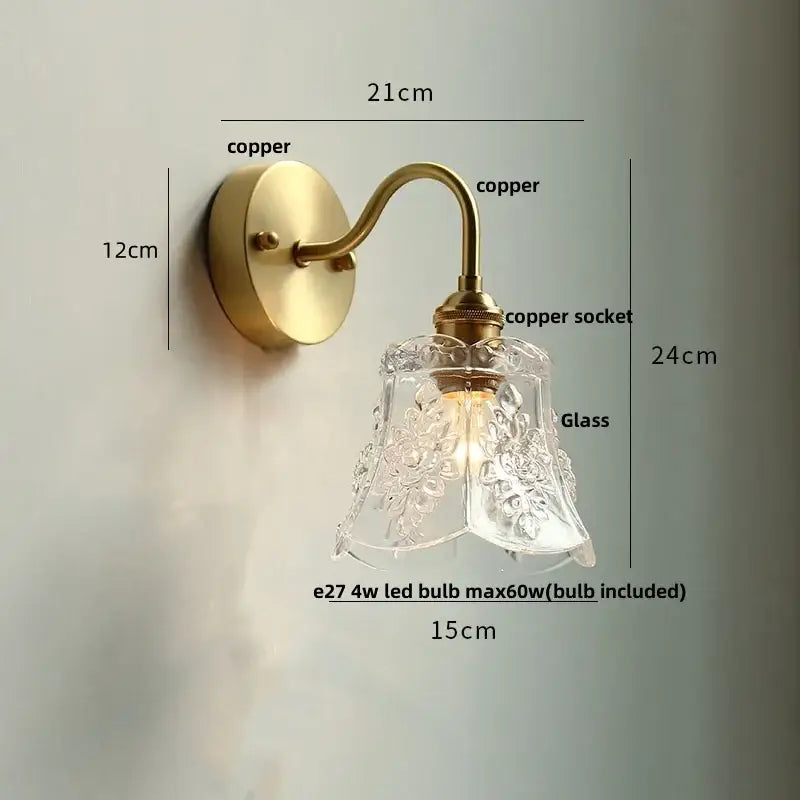 GobekUsa Clear Glass LED Wall Sconce Pull Chain Switch Modern Copper Bedside Lamp, photo 10 of 20