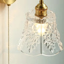 GobekUsa Clear Glass LED Wall Sconce Pull Chain Switch Modern Copper Bedside Lamp
