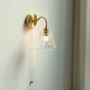 GobekUsa Clear Glass LED Wall Sconce Pull Chain Switch Modern Copper Bedside Lamp