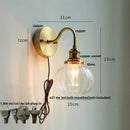 GobekUsa Clear Glass LED Wall Sconce Pull Chain Switch Modern Copper Bedside Lamp