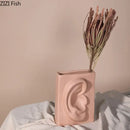 GobekUsa Ceramic Vase with Ear, Eyes, and Mouth Design for Table Decoration