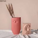 GobekUsa Ceramic Vase with Ear, Eyes, and Mouth Design for Table Decoration