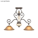 GobekUsa Modern Countryside Style Chandelier Light - White Glass, Black Island Lamp with Flared 2 Heads and Curvy Arm - Ideal for Dining Room