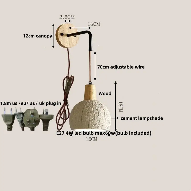 GobekUsa Cement Wood Wall Light Pull Chain Switch Adjustable Socket Nordic Modern Provencal, photo 19 of 21
