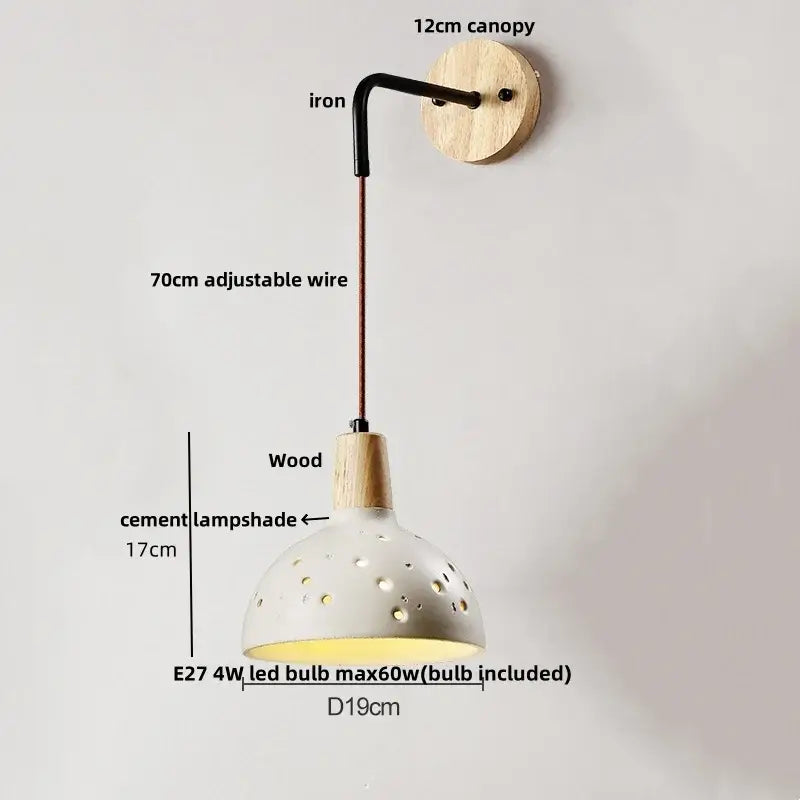 GobekUsa Adjustable Wall Lights Pull Chain Switch Wood Socket Cement Modern Bedside Lamp, photo 14 of 22