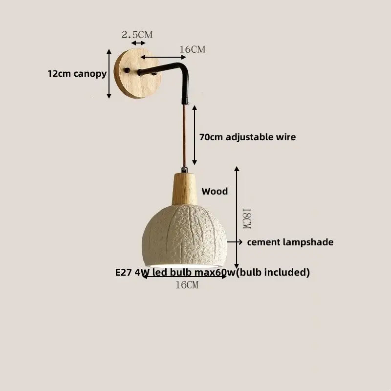 GobekUsa Adjustable Wall Lights Pull Chain Switch Wood Socket Cement Modern Bedside Lamp, photo 8 of 22