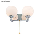 GobekUsa Modern Cream Glass 2-Head Wall Mount Light Fixture with Pull Chain - Chrome Wall Lamp
