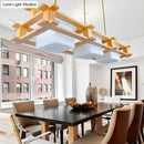 GobekUsa Modern Cream Glass Cube Pendant Light with 3 Wooden Heads
