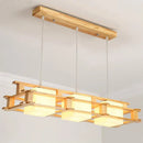 GobekUsa Modern Cream Glass Cube Pendant Light with 3 Wooden Heads