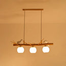 GobekUsa Modern Cream Glass Wood Pendant Light with White Bird Deco - Dome Island Fixture