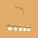GobekUsa Modern Cream Glass Wood Pendant Light with White Bird Deco - Dome Island Fixture