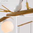 GobekUsa Modern Cream Glass Wood Pendant Light with White Bird Deco - Dome Island Fixture
