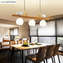 GobekUsa Modern Cream Glass Wood Pendant Light with White Bird Deco - Dome Island Fixture