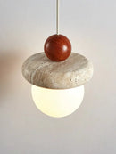 GobekUsa Cream Stone Wood LED Chandelier for Bedroom & Children's Room