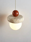 GobekUsa Cream Stone Wood LED Chandelier for Bedroom & Children's Room