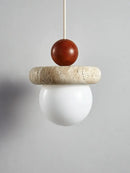 GobekUsa Cream Stone Wood LED Chandelier for Bedroom & Children's Room