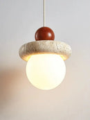 GobekUsa Cream Stone Wood LED Chandelier for Bedroom & Children's Room
