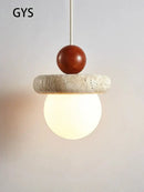 GobekUsa Cream Stone Wood LED Chandelier for Bedroom & Children's Room