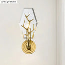 GobekUsa Modern Crystal Hexagon Sconce Light Fixture: Gold Wall-Mount Lamp with Antler Deco