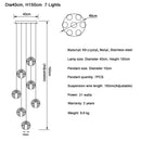 GobekUsa Crystal Ball LED Chandelier Pendant Light for Living Room Kitchen Lighting