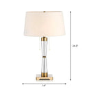 GobekUsa Modern Fabric Drum Table Lamp with Crystal Base - Tapered Design, White