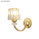 GobekUsa Modern Crystal Wall Lamp: Clear Barrel with Curved Arm in Black/Gold - 1/2-Light Wall Mounted Lighting