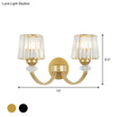 GobekUsa Modern Crystal Wall Lamp: Clear Barrel with Curved Arm in Black/Gold - 1/2-Light Wall Mounted Lighting