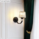 GobekUsa Modern Crystal Wall Lamp: Clear Barrel with Curved Arm in Black/Gold - 1/2-Light Wall Mounted Lighting