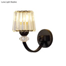 GobekUsa Modern Crystal Wall Lamp: Clear Barrel with Curved Arm in Black/Gold - 1/2-Light Wall Mounted Lighting