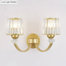GobekUsa Modern Crystal Wall Lamp: Clear Barrel with Curved Arm in Black/Gold - 1/2-Light Wall Mounted Lighting