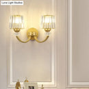 GobekUsa Modern Crystal Wall Lamp: Clear Barrel with Curved Arm in Black/Gold - 1/2-Light Wall Mounted Lighting