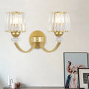GobekUsa Modern Crystal Wall Lamp: Clear Barrel with Curved Arm in Black/Gold - 1/2-Light Wall Mounted Lighting