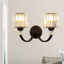 GobekUsa Modern Crystal Wall Lamp: Clear Barrel with Curved Arm in Black/Gold - 1/2-Light Wall Mounted Lighting