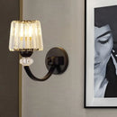 GobekUsa Modern Crystal Wall Lamp: Clear Barrel with Curved Arm in Black/Gold - 1/2-Light Wall Mounted Lighting