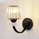 GobekUsa Modern Crystal Wall Lamp: Clear Barrel with Curved Arm in Black/Gold - 1/2-Light Wall Mounted Lighting