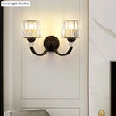 GobekUsa Modern Crystal Wall Lamp: Clear Barrel with Curved Arm in Black/Gold - 1/2-Light Wall Mounted Lighting