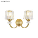 GobekUsa Modern Crystal Wall Lamp: Clear Barrel with Curved Arm in Black/Gold - 1/2-Light Wall Mounted Lighting