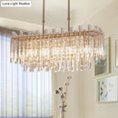 GobekUsa Modern Crystal Block 5-Light Chrome Chandelier - Rectangular Hanging Light Fixture for Dining Room