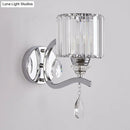 GobekUsa Modern Crystal Block Cylinder Wall Sconce in Chrome - Bedroom Wall Light Fixture