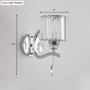GobekUsa Modern Crystal Block Cylinder Wall Sconce in Chrome - Bedroom Wall Light Fixture