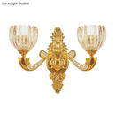 GobekUsa Modern Beveled Crystal Dome Sconce Light Fixture: Gold 1/2-Bulb Wall Lamp for the Bedroom