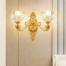 GobekUsa Modern Beveled Crystal Dome Sconce Light Fixture: Gold 1/2-Bulb Wall Lamp for the Bedroom