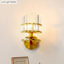 GobekUsa Modern Crystal Block Wall Sconce - Round Gold Living Room Lamp