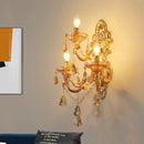 GobekUsa Modern Crystal Candelabra Wall Mount Light with 3 Gold Lights - Living Room Sconce