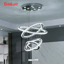 GobekUsa Crystal Chrome LED Pendant Light Rings Chandelier for Living Room Bedroom