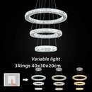 GobekUsa Crystal Chrome LED Pendant Light Rings Chandelier for Living Room Bedroom