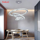 GobekUsa Crystal Chrome LED Pendant Light Rings Chandelier for Living Room Bedroom