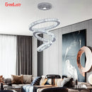 GobekUsa Crystal Chrome LED Pendant Light Rings Chandelier for Living Room Bedroom
