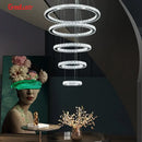 GobekUsa Crystal Chrome LED Pendant Light Rings Chandelier for Living Room Bedroom