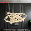 GobekUsa Crystal Chrome LED Pendant Light Rings Chandelier for Living Room Bedroom